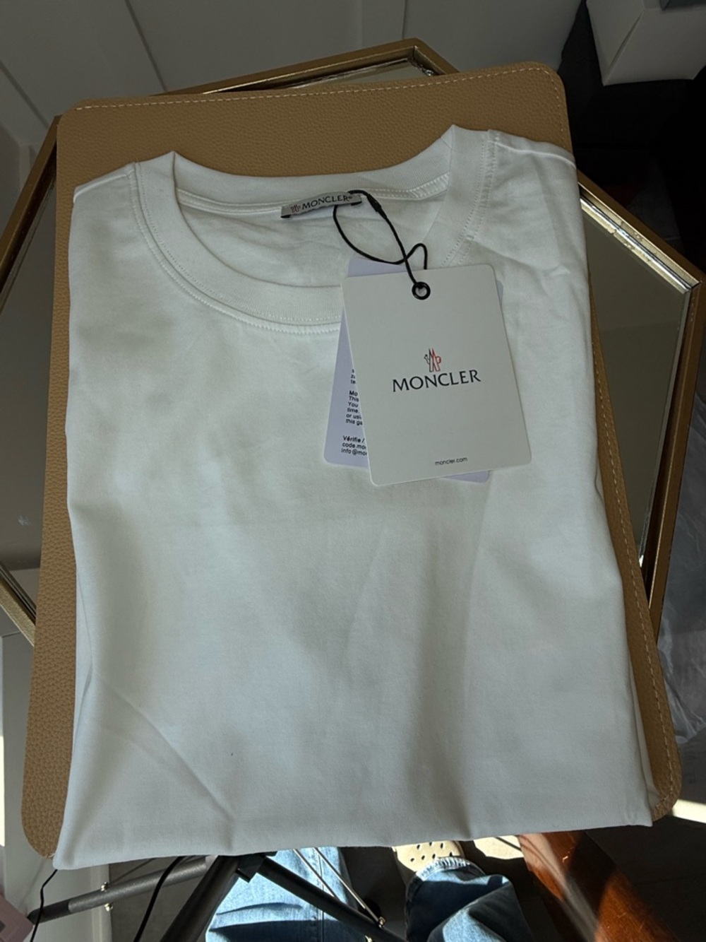 Moncler White Crewneck T-Shirt with Branded Tag